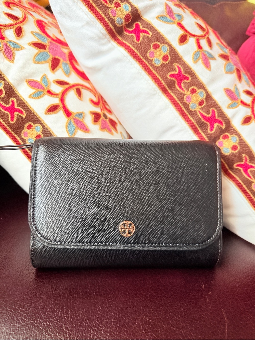 Latest Tory Burch Black Saffiano Chain Wallet Clutch Crossbody Purse Bag 182800